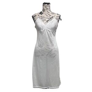 Vintage Sears Nude/Champagne Lingerie Bow Lace Trim Chemisev Slip Dress S